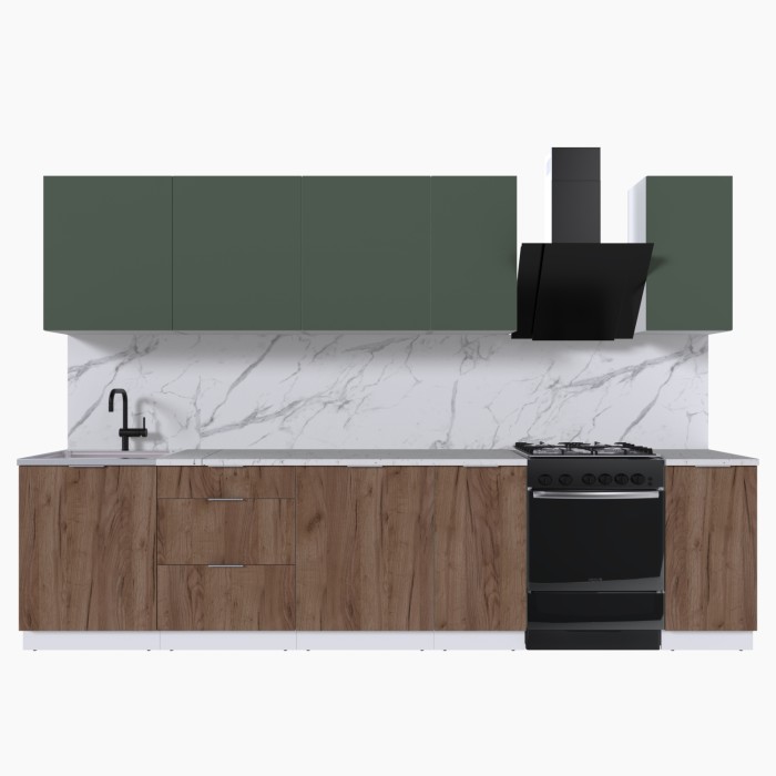 Набор корпусной мебели для кухни " Микс Топ-9" дымчато зеленый/ дуб крафт табачный/мрамор марквина