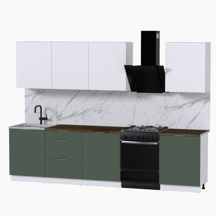 Набор корпусной мебели для кухни " Микс Топ-8" белый премиум/дымчато зеленый/дуб флагстаф темный