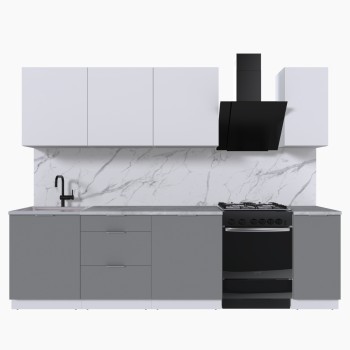Набор корпусной мебели для кухни " Микс Топ-7" белый премиум/шиншилла серая/мрамор лацио белый
