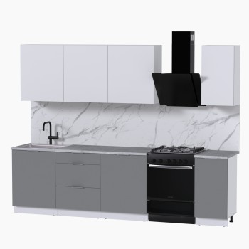 Набор корпусной мебели для кухни " Микс Топ-7" белый премиум/шиншилла серая/мрамор лацио белый