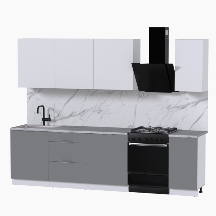 Набор корпусной мебели для кухни " Микс Топ-7" белый премиум/шиншилла серая/мрамор лацио белый