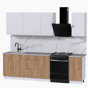 Набор корпусной мебели для кухни " Микс Топ-5" белый премиум/дуб крафт золотой/мрамор лацио белый