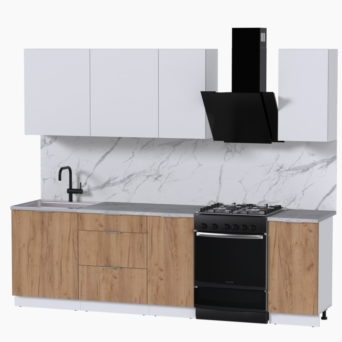 Набор корпусной мебели для кухни " Микс Топ-5" белый премиум/дуб крафт золотой/мрамор лацио белый