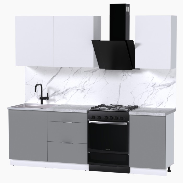 Набор корпусной мебели для кухни " Микс Топ-3" белый премиум/шиншилла серая/мрамор лацио белый