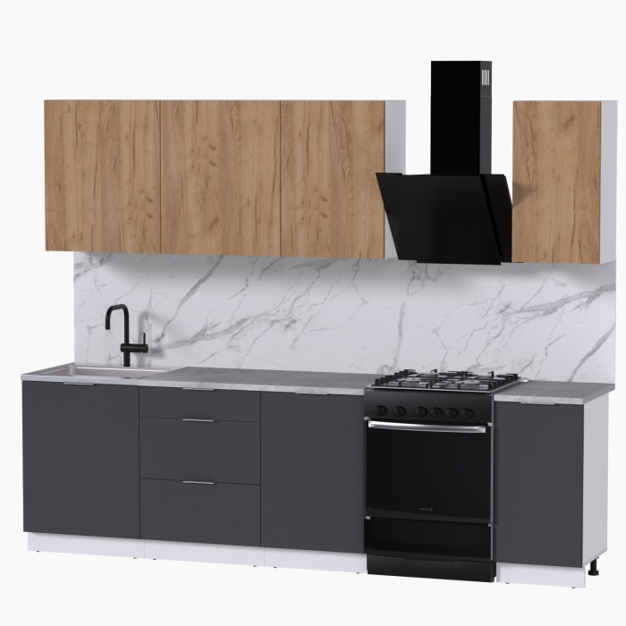 Набор корпусной мебели для кухни " Микс Топ-6" дуб крафт золотой/графит серый/мрамор лацио белый