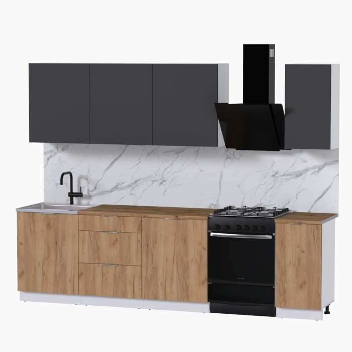 Набор корпусной мебели для кухни " Микс Топ-7" графит серый/дуб крафт золотой/дуб вотан