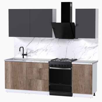 Набор корпусной мебели для кухни " Микс Топ-3" графит серый/дуб каньон/мрамор марквина