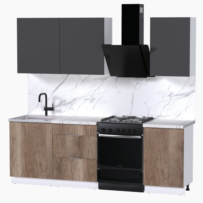 Набор корпусной мебели для кухни " Микс Топ-3" графит серый/дуб каньон/мрамор марквина