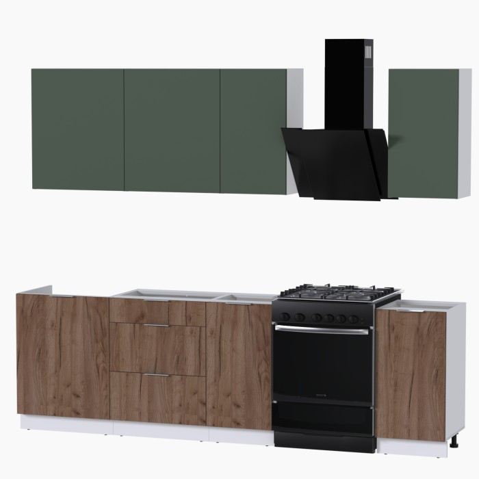 Набор корпусной мебели для кухни " Микс Топ-5" дымчато зеленый/ дуб крафт табачный
