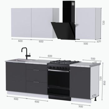 Набор корпусной мебели для кухни " Микс Топ-3" белый премиум/ графит серый/дуб вотан