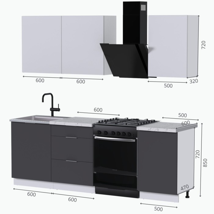 Набор корпусной мебели для кухни " Микс Топ-3" белый премиум/мрамор лацио белый