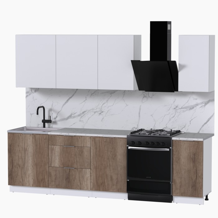 Набор корпусной мебели для кухни " Микс Топ-6" белый премиум/дуб каньон/мрамор марквина