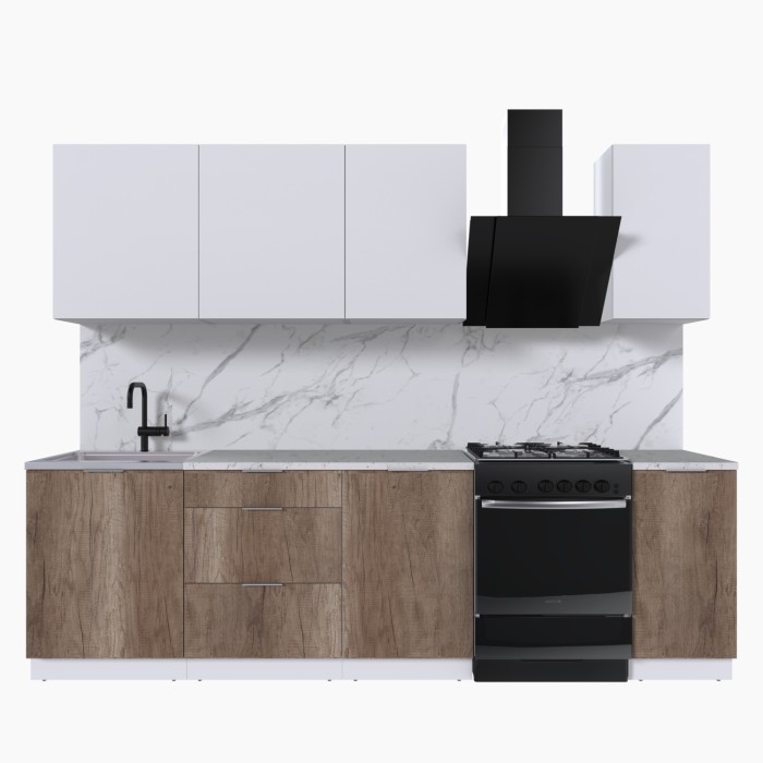 Набор корпусной мебели для кухни " Микс Топ-6" белый премиум/дуб каньон/мрамор марквина