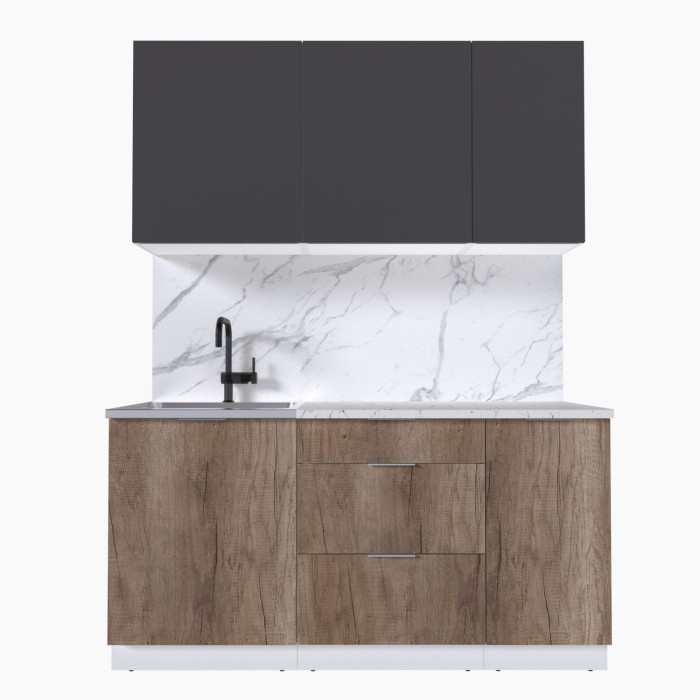 Набор корпусной мебели для кухни " Микс Топ-2" графит серый/дуб каньон/мрамор марквина
