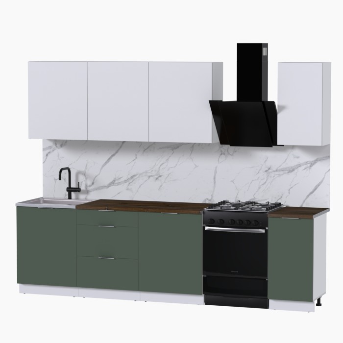 Набор корпусной мебели для кухни " Микс Топ-7" белый премиум/дымчато зеленый/дуб флагстаф темный