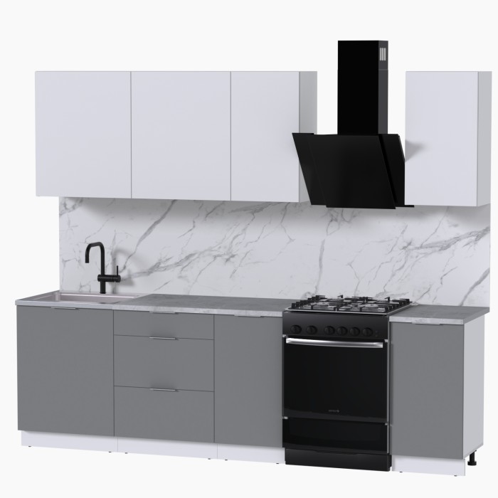 Набор корпусной мебели для кухни " Микс Топ-5" белый премиум/шиншилла серая/мрамор лацио белый