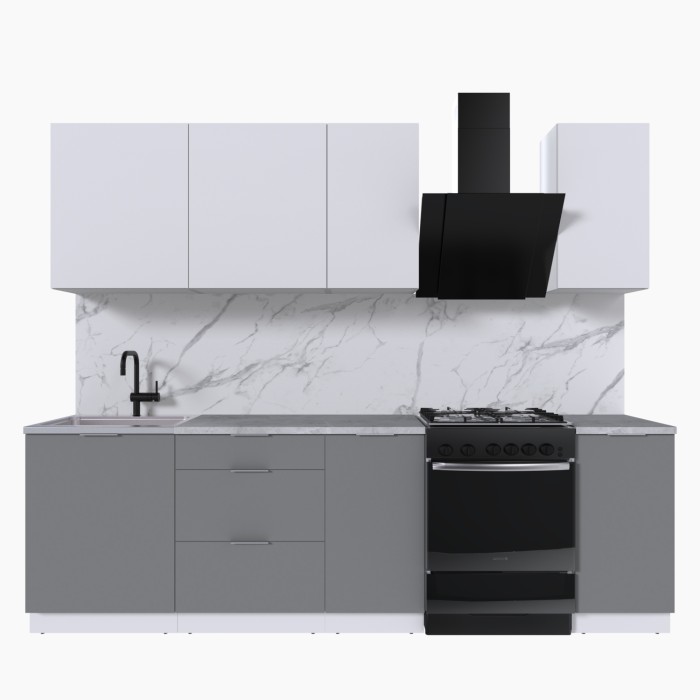 Набор корпусной мебели для кухни " Микс Топ-5" белый премиум/шиншилла серая/мрамор лацио белый