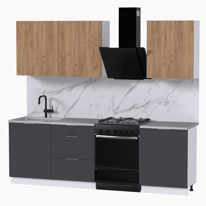 Набор корпусной мебели для кухни " Микс Топ-4" дуб крафт золотой/графит серый/мрамор лацио белый