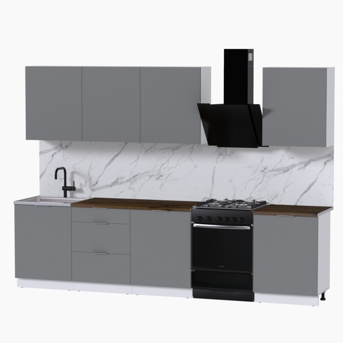 Набор корпусной мебели для кухни " Микс Топ-8" шиншилла серая/ шиншилла серая/дуб флагстаф темный