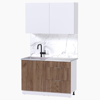 Набор корпусной мебели для кухни " Микс Топ-1" белый премиум/дуб крафт табачный/мрамор марквина