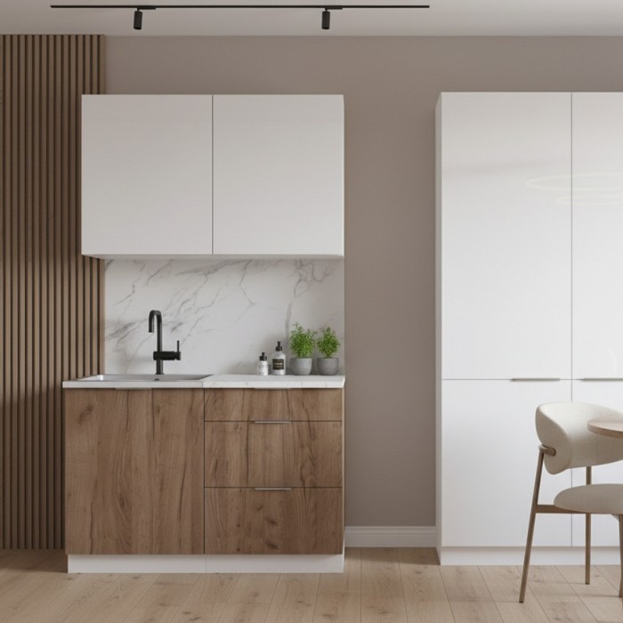 Набор корпусной мебели для кухни " Микс Топ-1" белый премиум/дуб крафт табачный/мрамор марквина