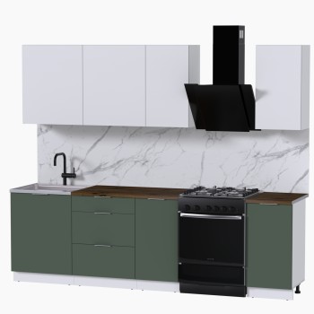 Набор корпусной мебели для кухни " Микс Топ-5" белый премиум/дымчато зеленый/дуб флагстаф темный