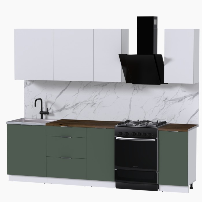 Набор корпусной мебели для кухни " Микс Топ-5" белый премиум/дымчато зеленый/дуб флагстаф темный