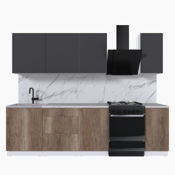 Набор корпусной мебели для кухни " Микс Топ-6" графит серый/дуб каньон/мрамор марквина
