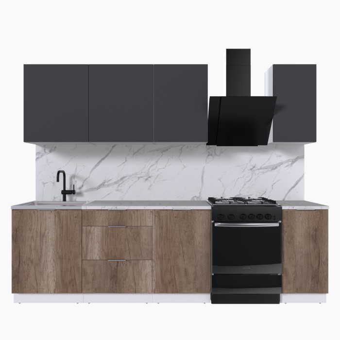 Набор корпусной мебели для кухни " Микс Топ-6" графит серый/дуб каньон/мрамор марквина