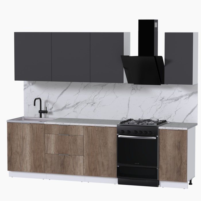 Набор корпусной мебели для кухни " Микс Топ-6" графит серый/дуб каньон/мрамор марквина