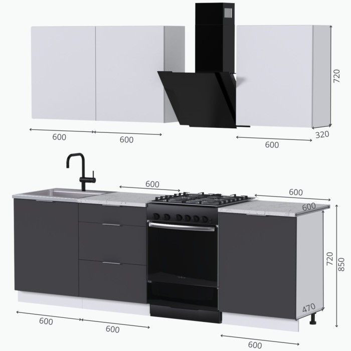 Набор корпусной мебели для кухни " Микс Топ-4" белый премиум/дуб флагстаф темный