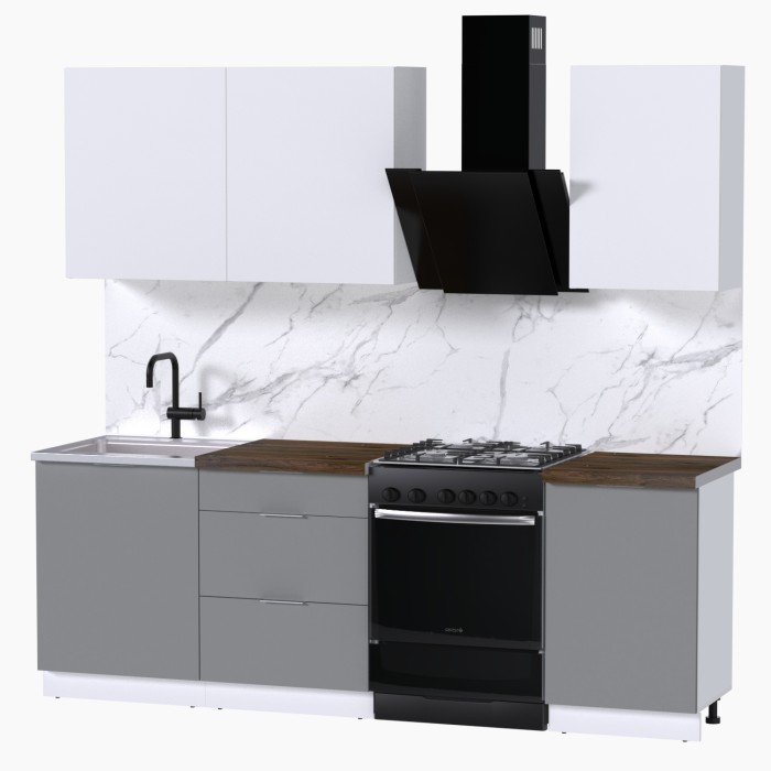 Набор корпусной мебели для кухни " Микс Топ-3" белый премиум/шиншилла серая/дуб флагстаф темный