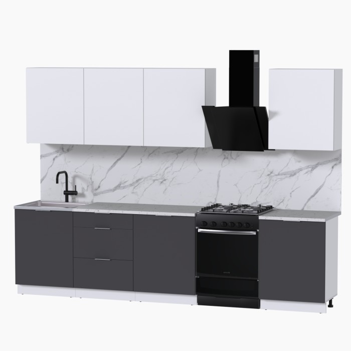 Набор корпусной мебели для кухни " Микс Топ-8" белый премиум/ графит серый/мрамор марквина