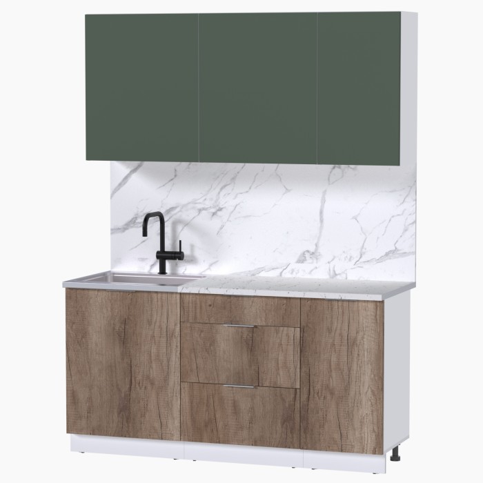 Набор корпусной мебели для кухни " Микс Топ-2" дымчато зеленый/ дуб каньон/мрамор марквина