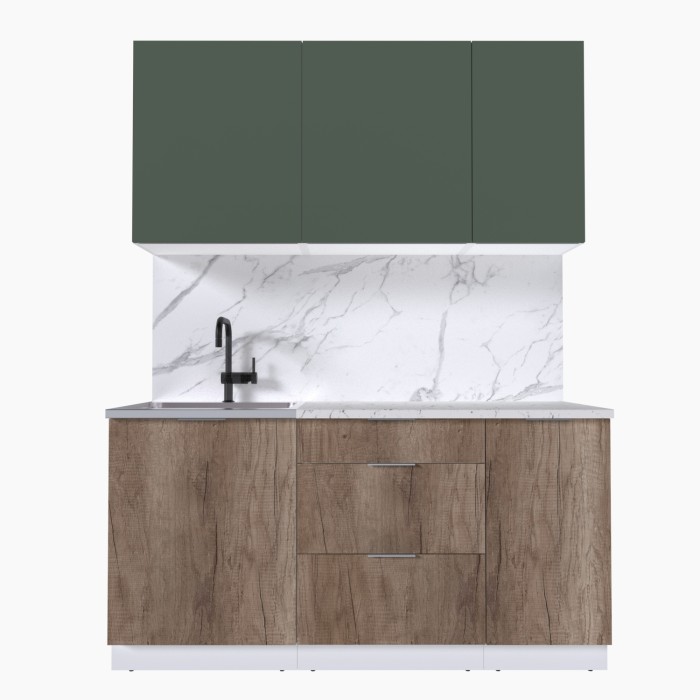 Набор корпусной мебели для кухни " Микс Топ-2" дымчато зеленый/ дуб каньон/мрамор марквина