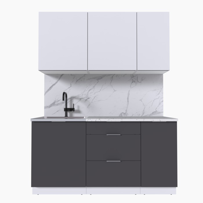Набор корпусной мебели для кухни " Микс Топ-2" белый премиум/ графит серый/мрамор марквина