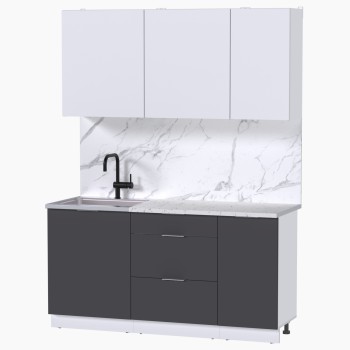 Набор корпусной мебели для кухни " Микс Топ-2" белый премиум/ графит серый/мрамор марквина