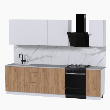 Набор корпусной мебели для кухни " Микс Топ-7" белый премиум/дуб крафт золотой/мрамор лацио белый