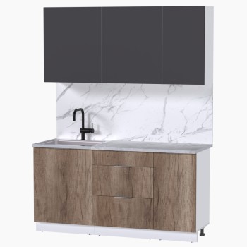 Набор корпусной мебели для кухни " Микс Топ-2" графит серый/дуб каньон/мрамор лацио белый