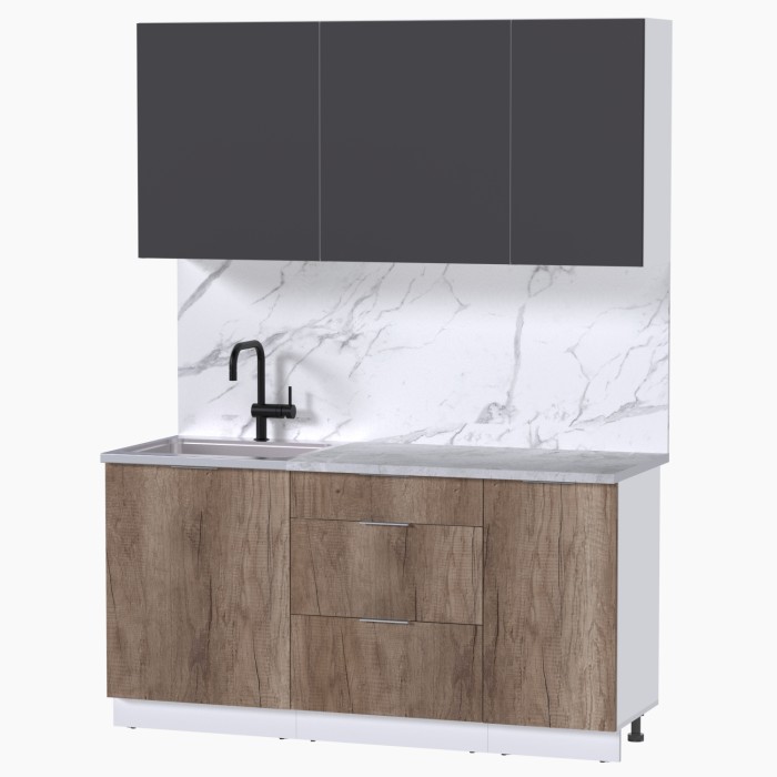 Набор корпусной мебели для кухни " Микс Топ-2" графит серый/дуб каньон/мрамор лацио белый