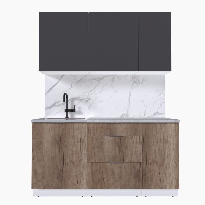 Набор корпусной мебели для кухни " Микс Топ-2" графит серый/дуб каньон/мрамор лацио белый