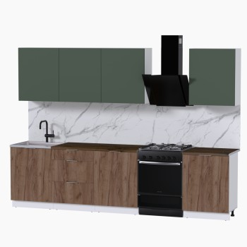 Набор корпусной мебели для кухни " Микс Топ-8" дымчато зеленый/ дуб крафт табачный/дуб флагстаф темный