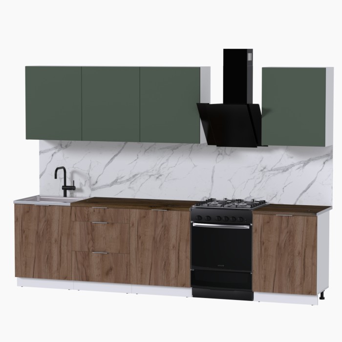 Набор корпусной мебели для кухни " Микс Топ-8" дымчато зеленый/ дуб крафт табачный/дуб флагстаф темный