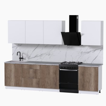 Набор корпусной мебели для кухни " Микс Топ-8" белый премиум/дуб каньон/мрамор лацио белый
