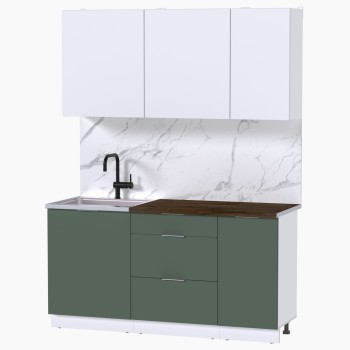 Набор корпусной мебели для кухни " Микс Топ-2" белый премиум/дымчато зеленый/дуб флагстаф темный