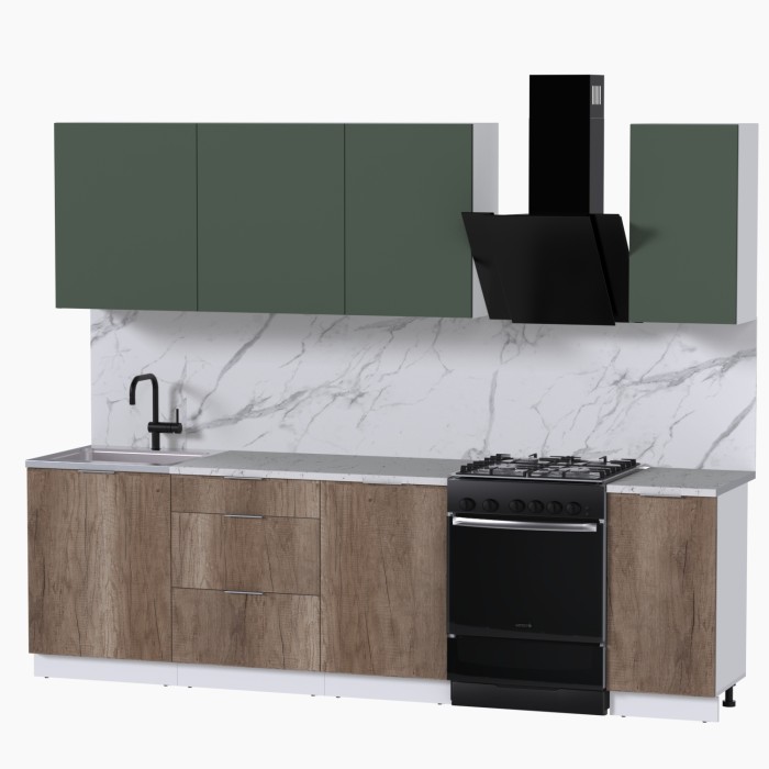Набор корпусной мебели для кухни " Микс Топ-6" дымчато зеленый/ дуб каньон/мрамор марквина