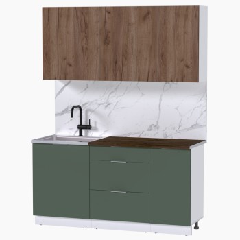 Набор корпусной мебели для кухни " Микс Топ-2" дуб крафт табачный/дымчато зеленый/дуб флагстаф темный