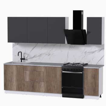 Набор корпусной мебели для кухни " Микс Топ-6" графит серый/дуб каньон/мрамор лацио белый