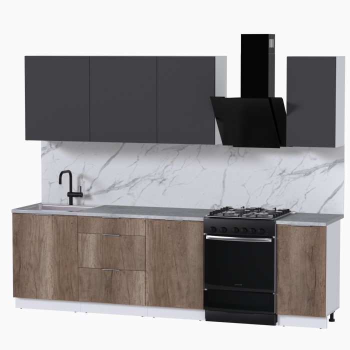 Набор корпусной мебели для кухни " Микс Топ-6" графит серый/дуб каньон/мрамор лацио белый