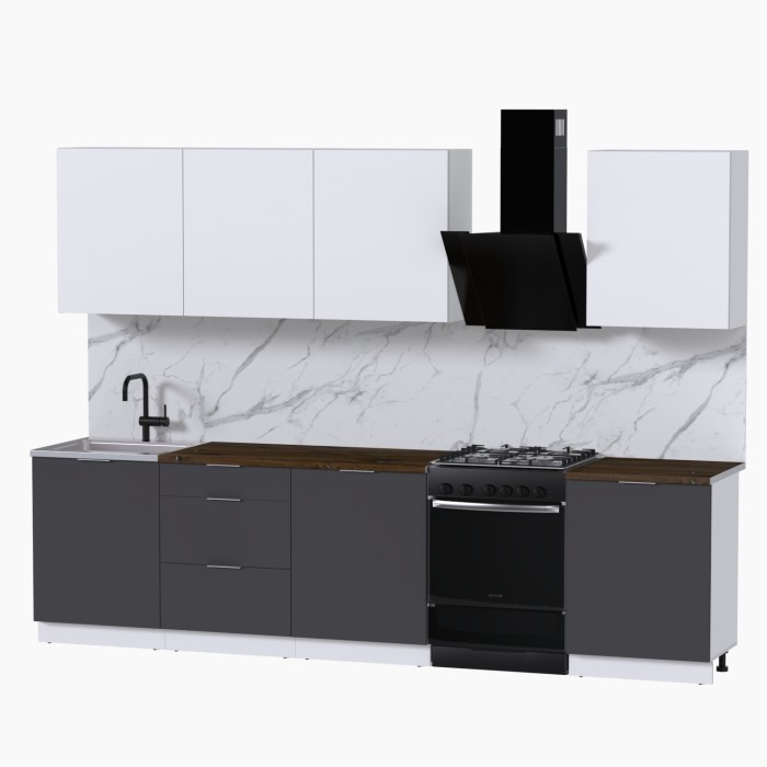 Набор корпусной мебели для кухни " Микс Топ-8" белый премиум/графит серый/дуб флагстаф темный